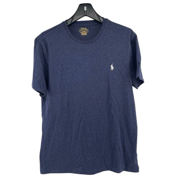 Polo Ralph Lauren Navy Crewneck T Shirt Custom Slim Fit Cotton Logo Tee Medium - Picture 2 of 11